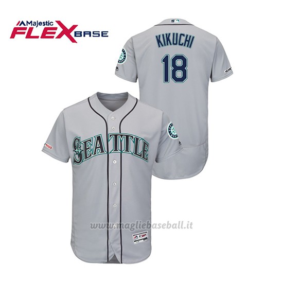 Maglia Baseball Uomo Seattle Mariners Yusei Kikuchi 150th Aniversario Patch Autentico Flex Base Grigio